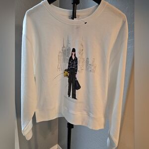 DKNY White Graphic Sweatshirt Women’s Medium NYC City Illustration NWT